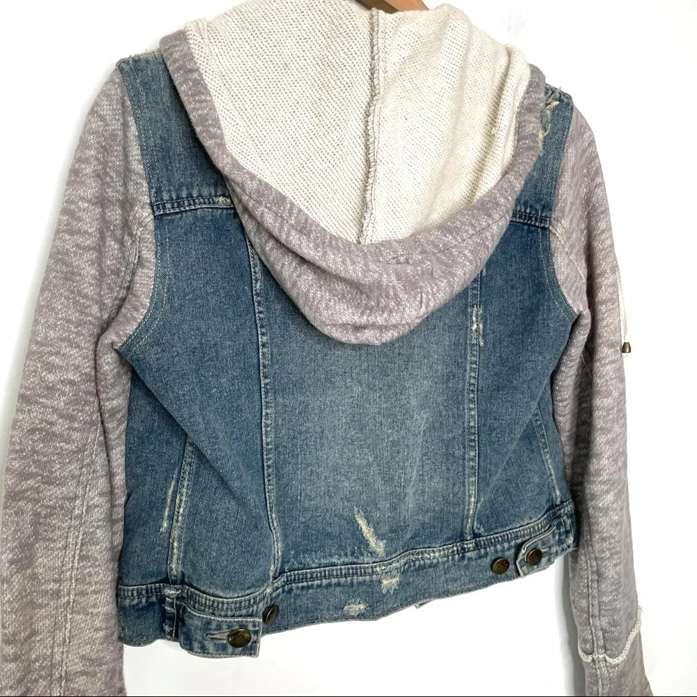 Free People | Mixed Media Distressed Hooded Jean Jacket - Picture 7 of 11